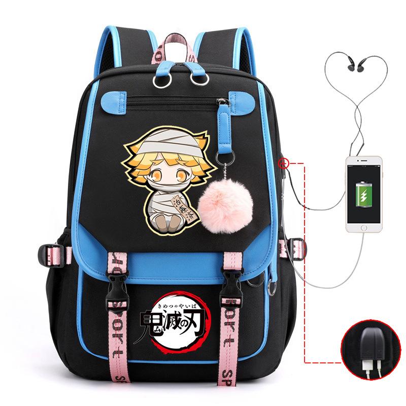 Ghost Annihilation Blade Grade 3-6 Junior High School Student High School Student School Bag Strap USB Multifunctional Backpack