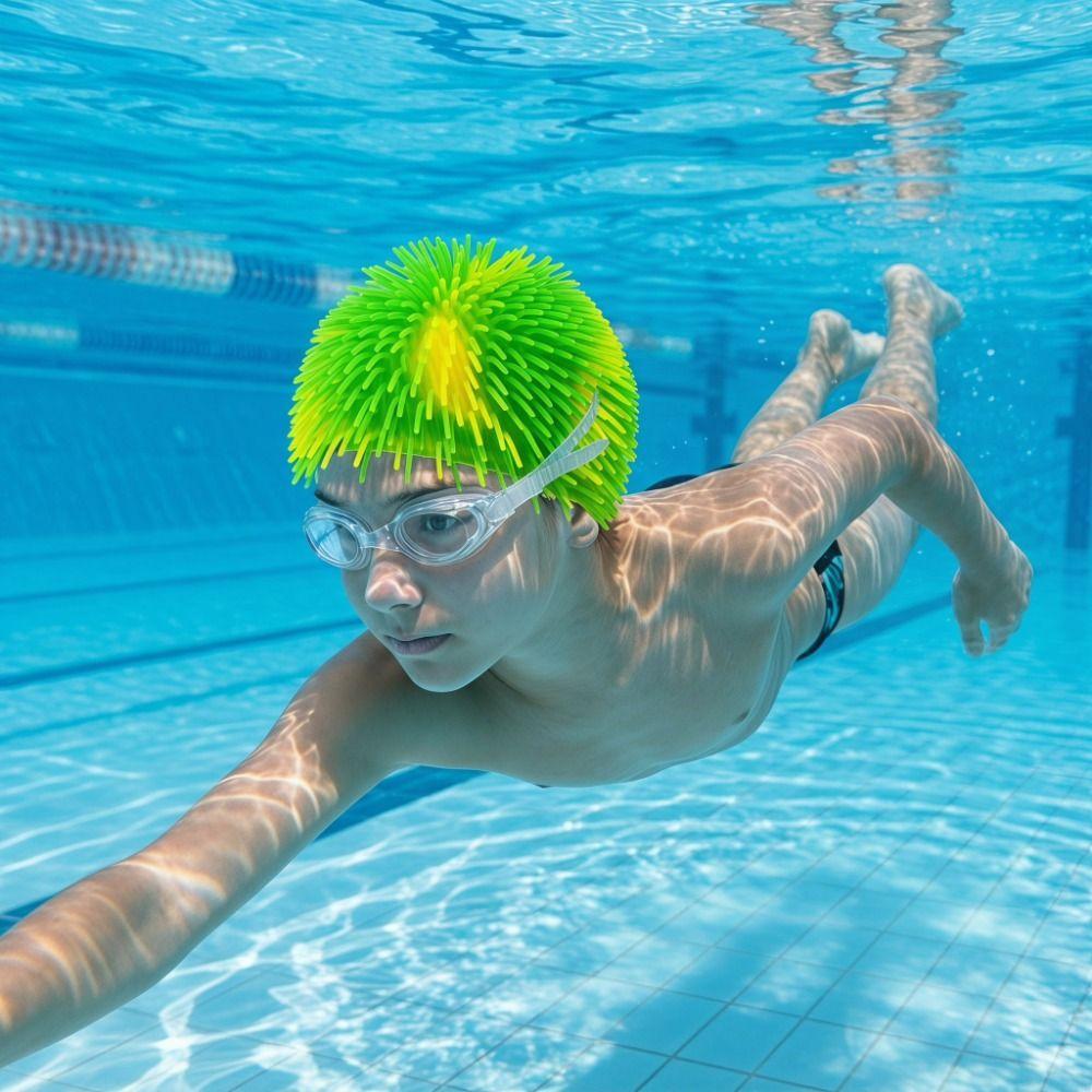 High Elastic Spiky Ball Swim Hat Long Hair Design Sea Urchin Hat Spiky Ball Prank Hat Beach Party