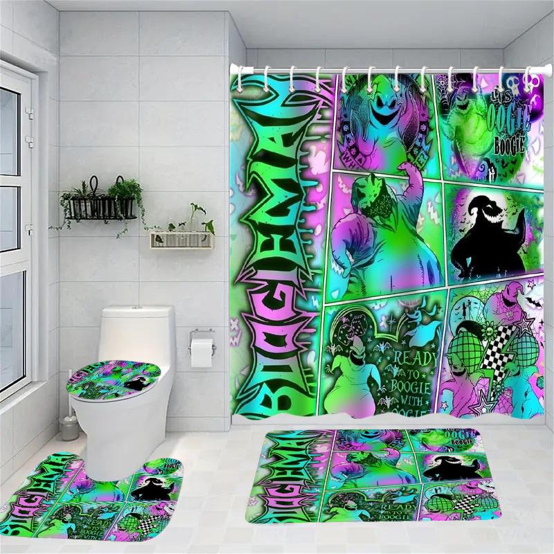 Halloween magic props Pattern Shower Curtain  Bath Sets Waterproof Non-Slip Bathroom Rug Toilet U  With 12 Hooks Home Deco