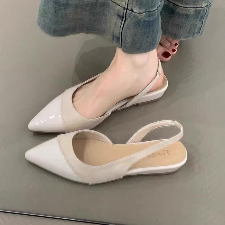 Gentle Wedge Heel Single Shoes New Temperament Elegant Leather Pointed Head Shallow Mouth Empty Commuter Sandals