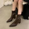 Pointed British fashion thick single boots women's 2025 new spring and autumn mid-heel small short boots thin boots fashion single boots