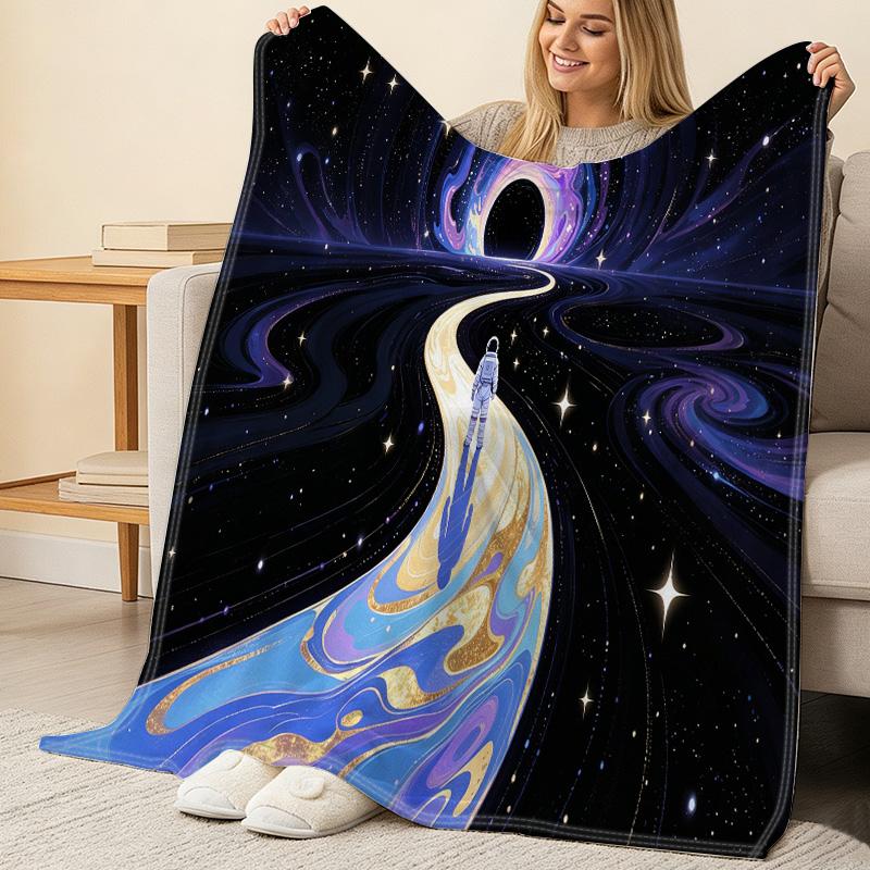 Space Theme Print Soft Flannel Fleece Blanket – Warm Cozy Throw for Home, Dorm, Halloween & Christmas Use