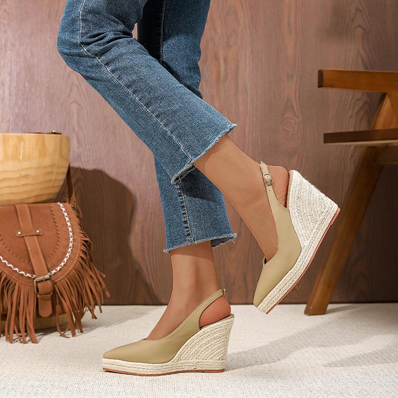Fashion Wedges High Heel Platform Sandals Women Point Toe Hemp Heels Ankle Strap Sandals Ladies Summer Chaussures Femme Sandalias Mujer