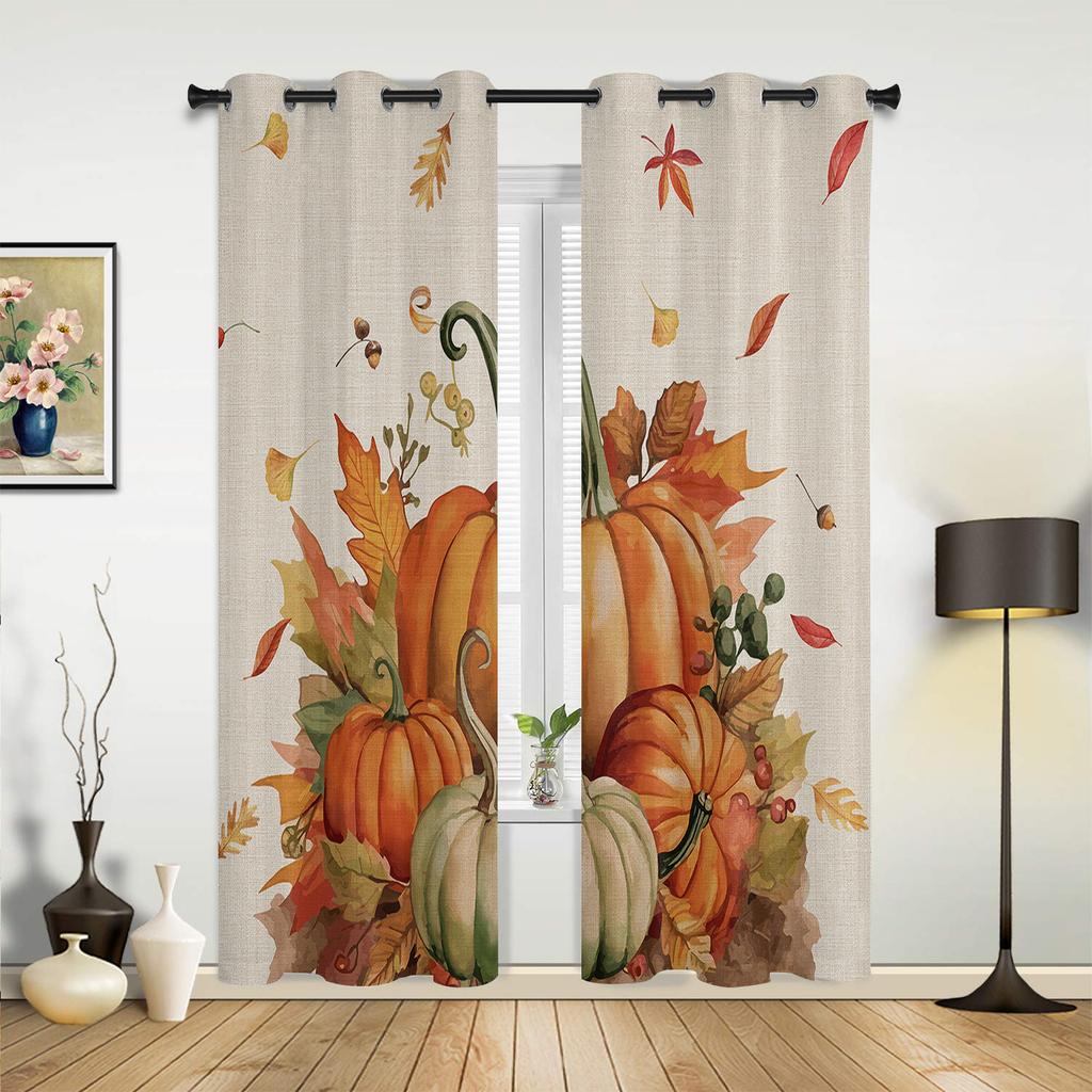 Thanksgiving Kürbis Herbst Ahornblatt Vorhänge für Schlafzimmer Wohnzimmer Fensterdekorationen Jalousien Küche Heimdeko Vorhänge