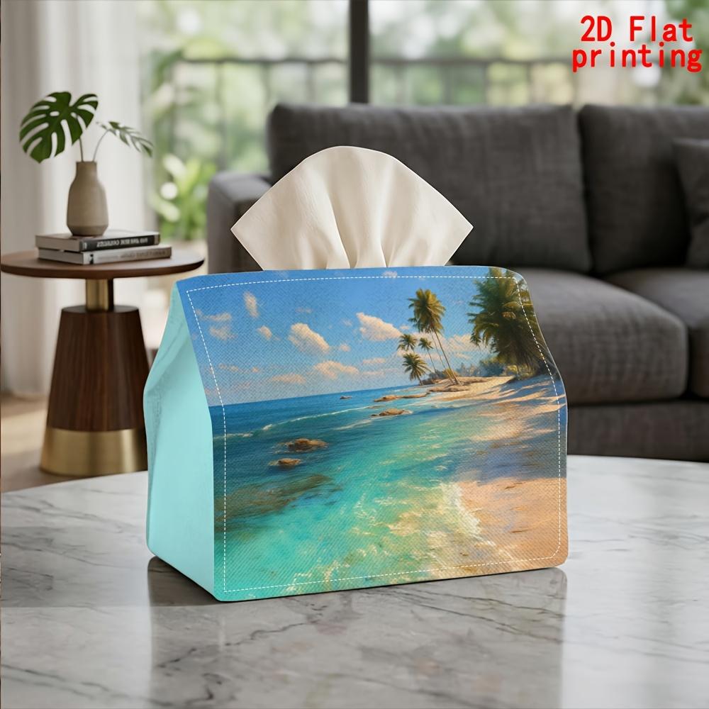 2D Flat 1pc, Tissue Box. Palm Beach Pattern Napkin Dispenser, Reusable, Daily Desktop Tissue Organizer, Suitable for Kitchen Living Room Bedroom Bathr