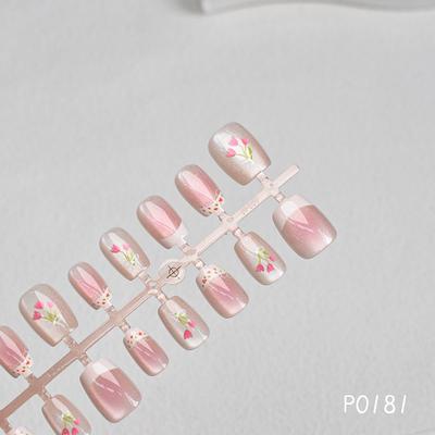 30Pcs Tulip Flowers Cat'S Eye False Nails Wearable Fake Nails Press On Nails Tips Nail Art Nail Salon