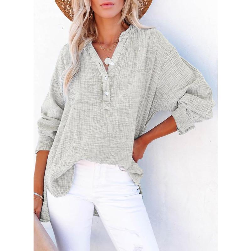 Women's Solid Color Single Breasted Long Sleeved Shirt Top