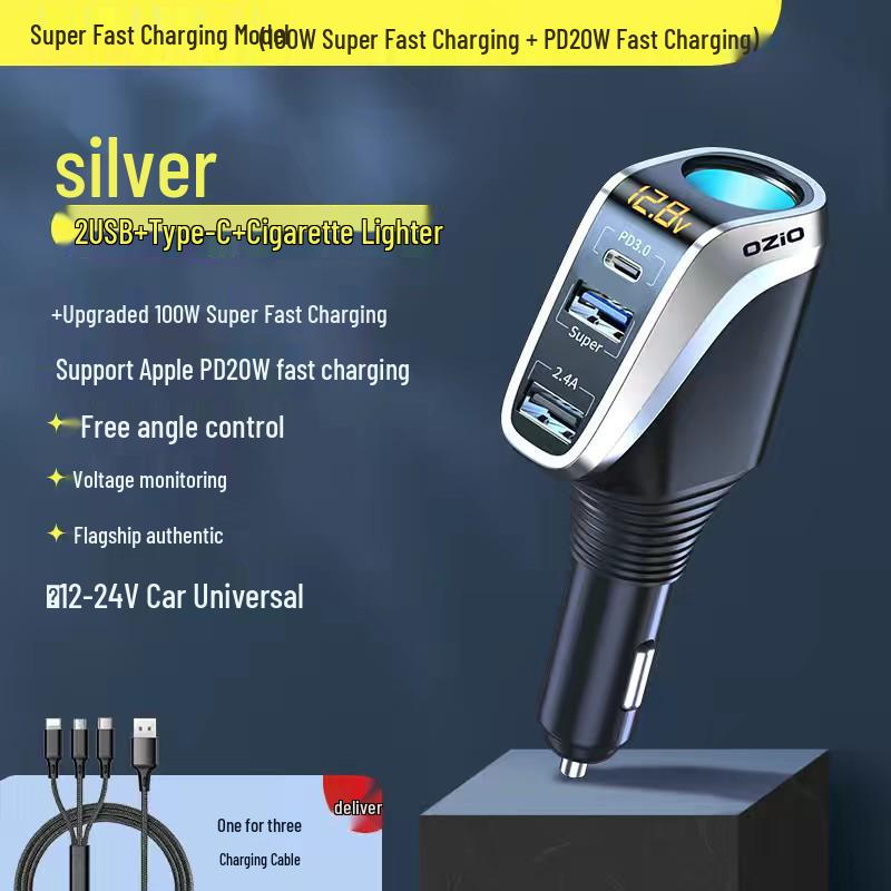 Fast Charging Car Cigarette Lighter Adapter: 1-to-3 Converter with 2 USB Ports