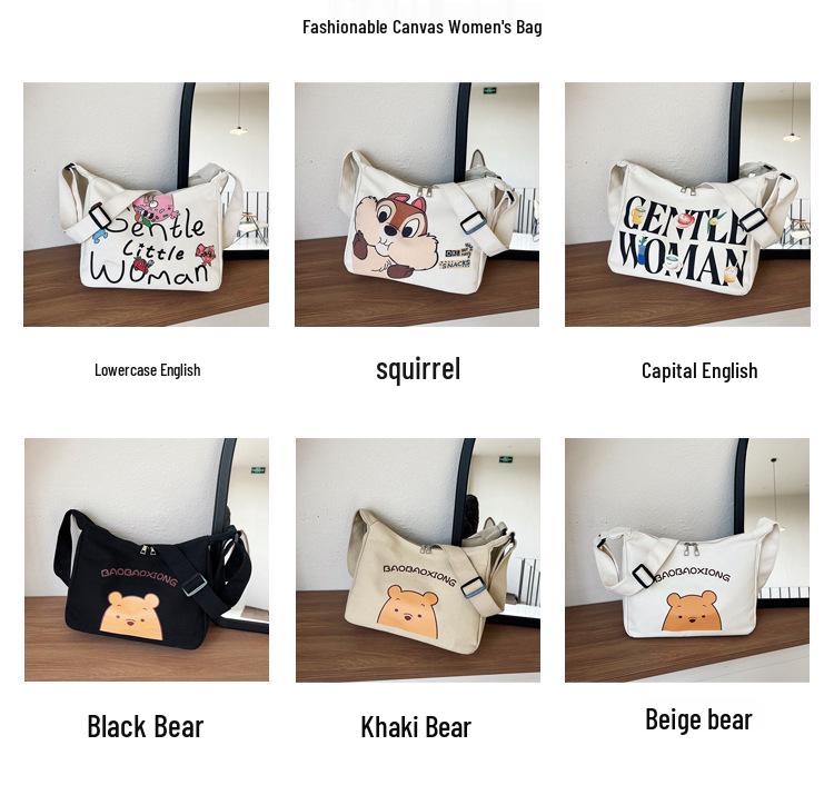 Women's Large Capacity Canvas Crossbody Bag with Letter Print - Versatile Fashion Shoulder Bag for Everyday Use