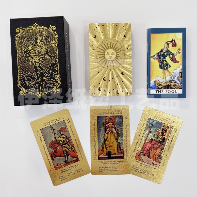 Gold Foil Waterproof Tarot Card Set with Full-Color Printing and Game Instructions
