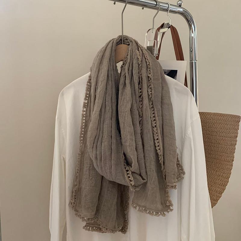 New Pure-Color Cotton Lace Scarf Japanese-Style Simple Thin-Style All-Purpose Shawl Korean Spring and Autumn Women and Men