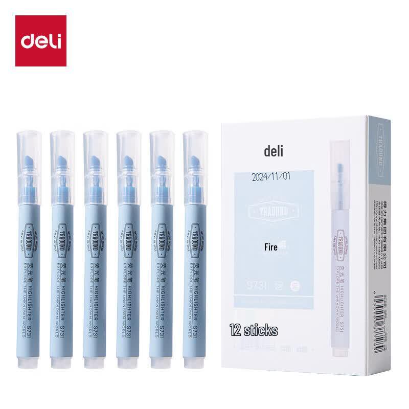 Deli S731 Blue Highlighter Pen, 12-Pack