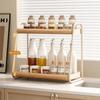 Double-Layer Seasoning Stand Tall Bottle Compatible Sturdy Kitchen Organizer Non-Slip Solid Wood Condiment Storage