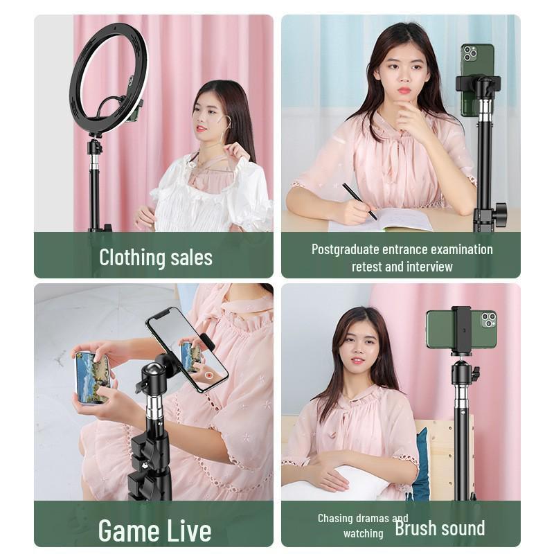 Telescopic Selfie Stick Tripod with Phone Holder & Fill Light for Outdoor Live Streaming