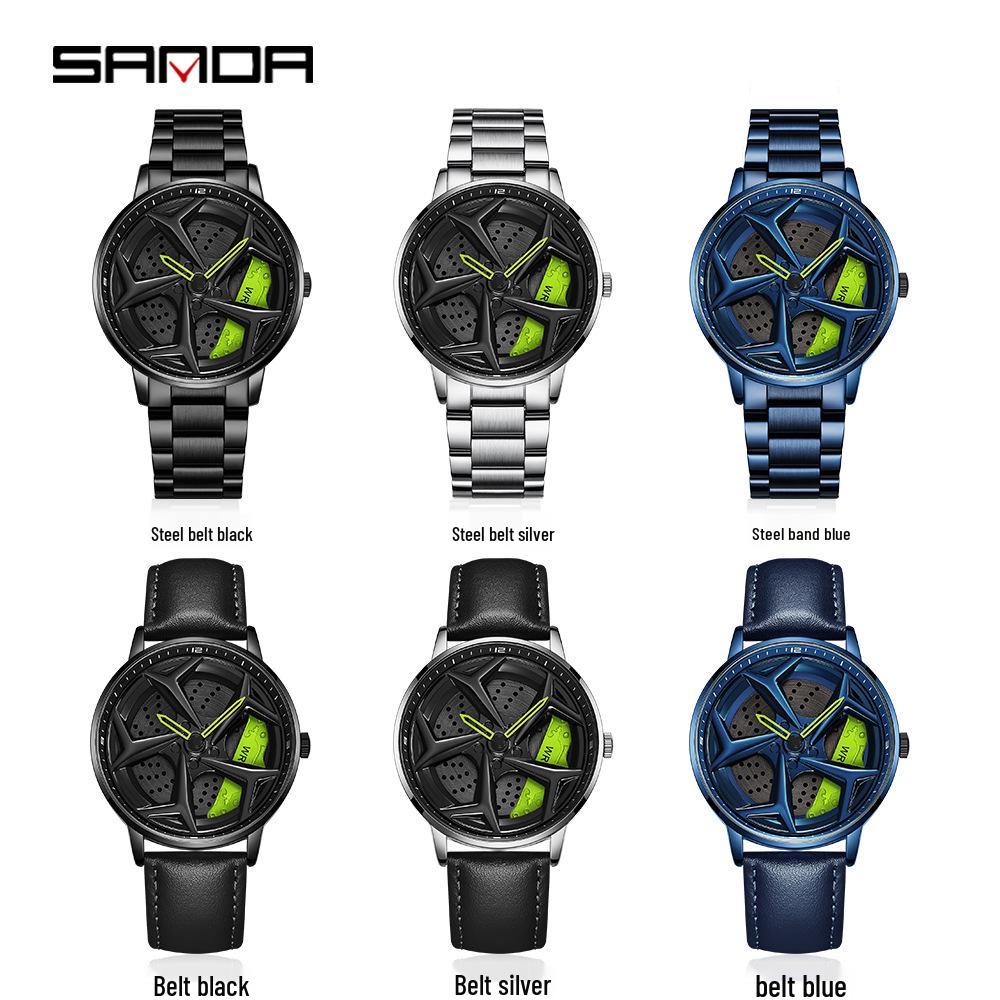Sanda Men's Waterproof Alloy Quartz Watch with Creative Rotating Dial
