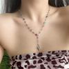 Trendy Gold Silver Color Glass Long Y-Shaped Heart Pendant Necklace Metal Clavicle Chain Bohemian Body Jewelry Party Gifts