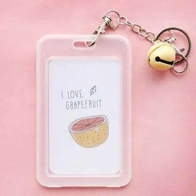 Cute Cartoon Card Cover Fashion Card Bag Bank Credit Card Holder Plastic Student ID Bus Card Pass Holder with Keyring Chain