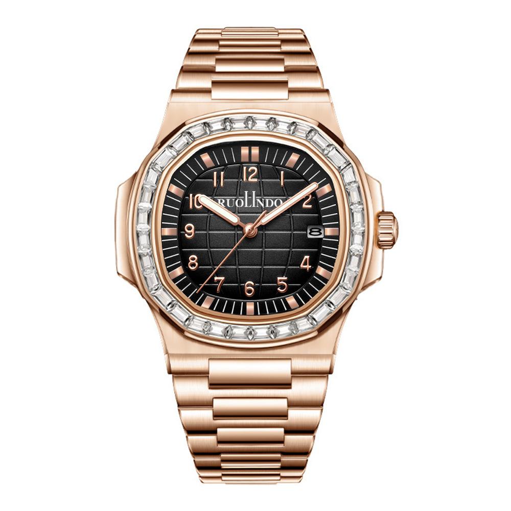 Square Watch for Men Waterproof Luminous Date Wristwatch Stainless Steel Quartz Watches