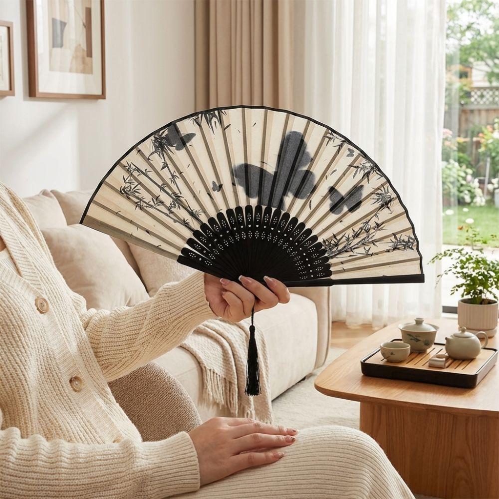 Wooden Handle Hand Fold Fan Vintage Classical Dance Fan Summer Cooling Bamboo Fan Dance Props