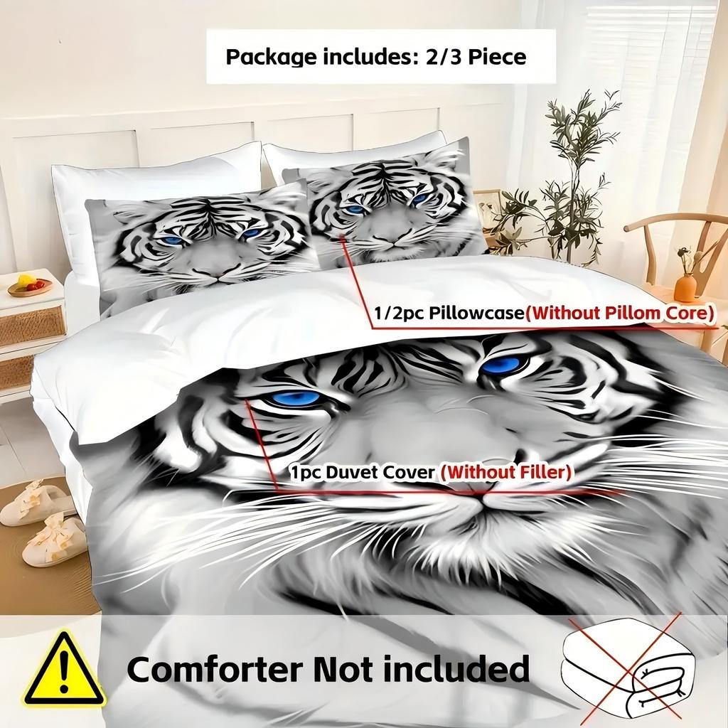 Blue eyed white tiger Pattern 3D Printed Duvet Cover Set Soft Comfortable Bedding Set Wildlife Style Quilt Cover Set Pillowcases