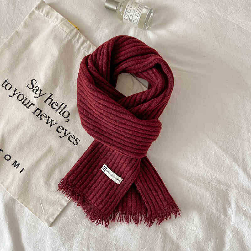 Solid Color Pit Strip Raw Edge Knitted Warm Scarf Female Soft Glutinous Scarf