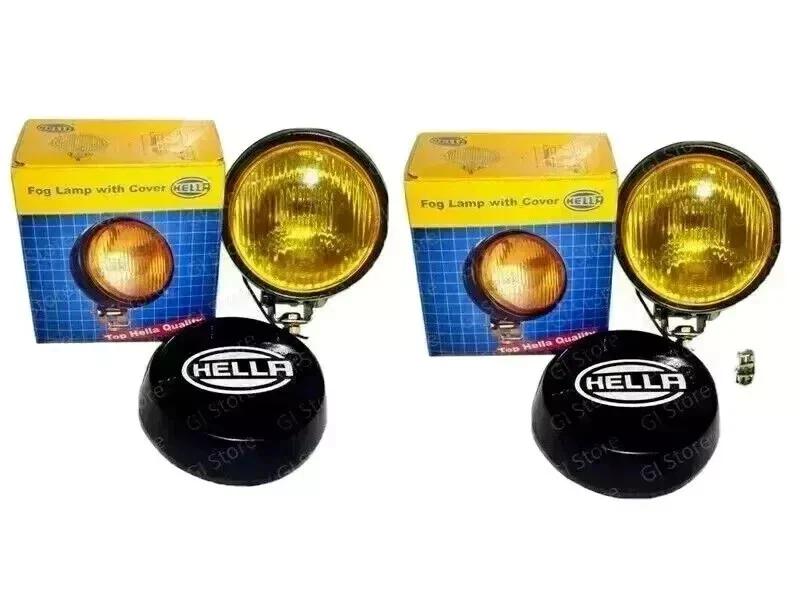 

Пара круглих протитуманних фар Hella з жовтим склом + кришка з лампою H3 12V 55W - Універсальна