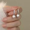 S925 Silver Sparkling Diamond Pearl Drop Earrings Women Elegant Jewelry