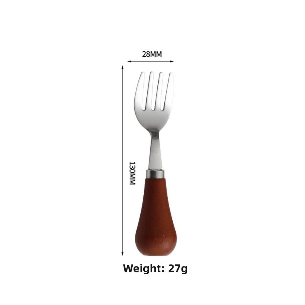 304 Stainless Steel Wooden Handle Spoon Standing Wood Handle Fork New Kids Soup Spoon Kitchen Tool