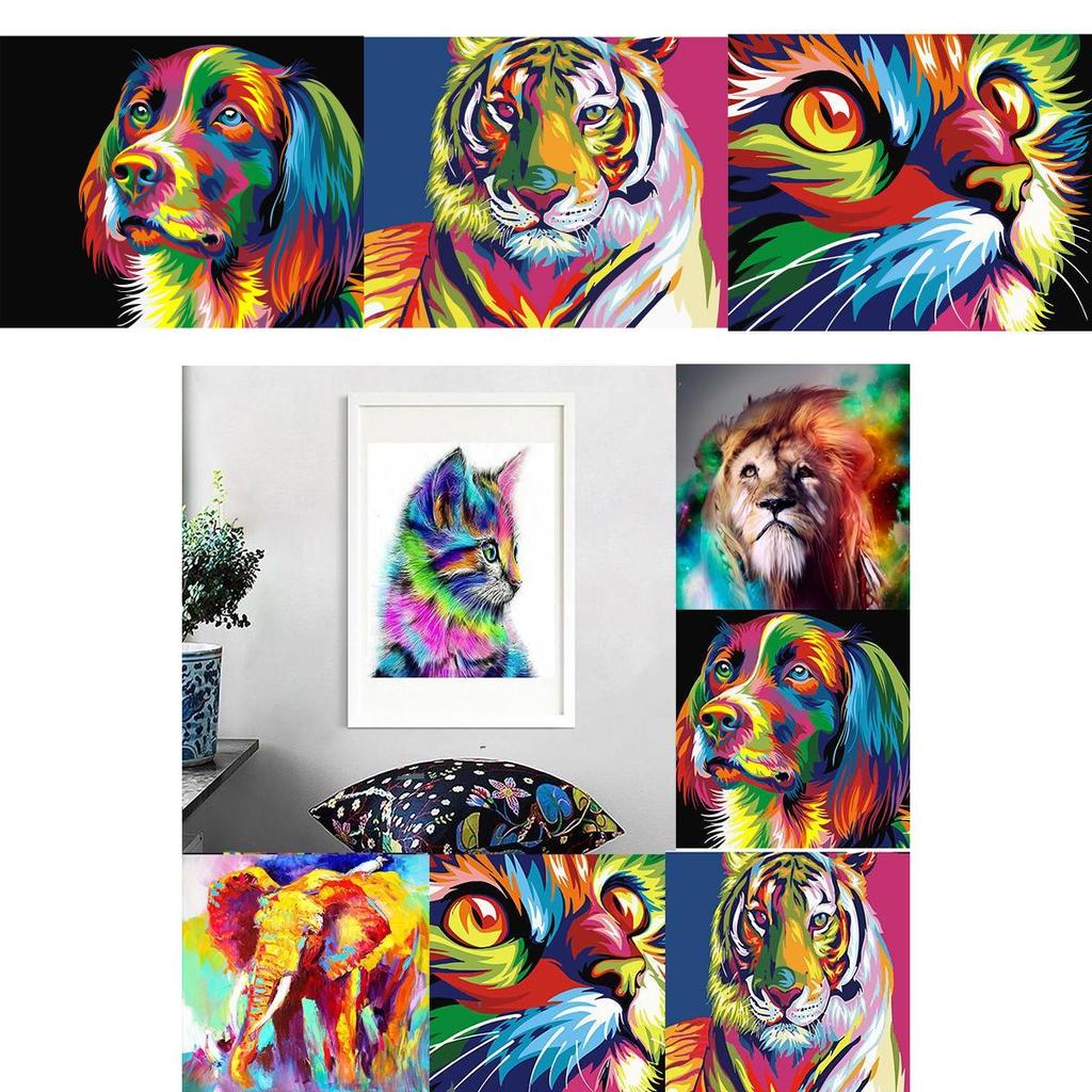 Vibrant Abstract Tiger And Lion Canvas Art For Modern Living Room Decor 40x30cm