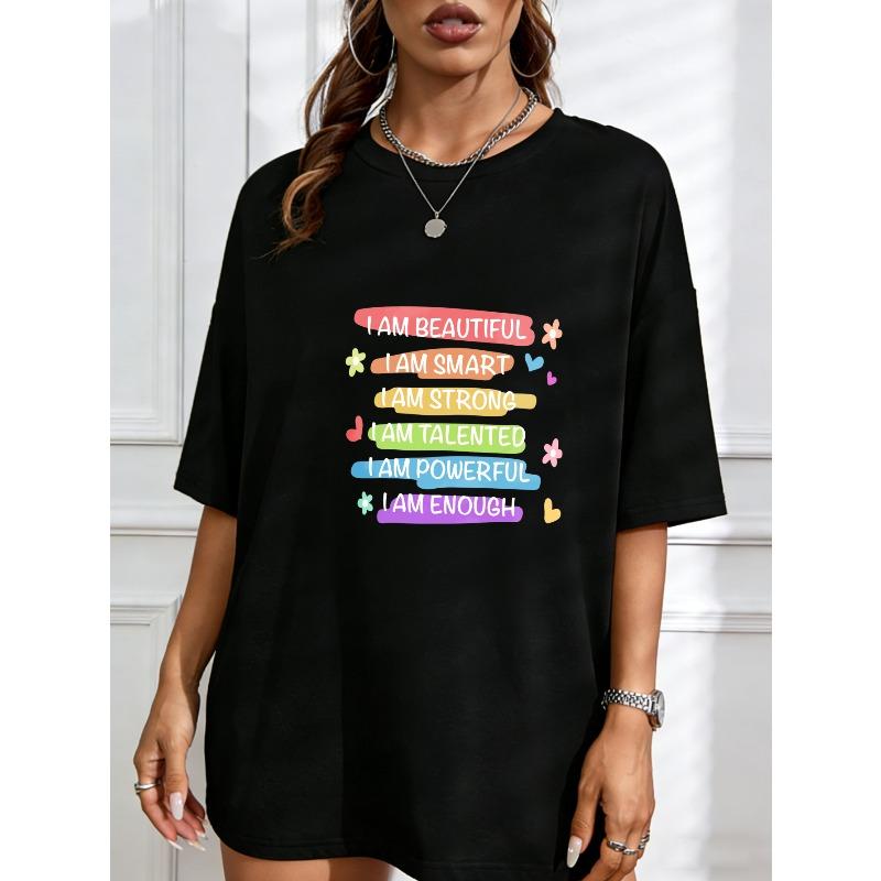T Shirt With I Am Beautiful I Am Smart I Am Strong I Am Talented I Am Powerful I Am Enough Print For Women Casual Wear Daily Outfit Summer Top