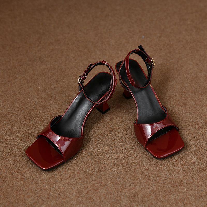 In the summer of 2025, the new French square head open-toed with sandals, fairy style with skirt, stiletto sandals, female