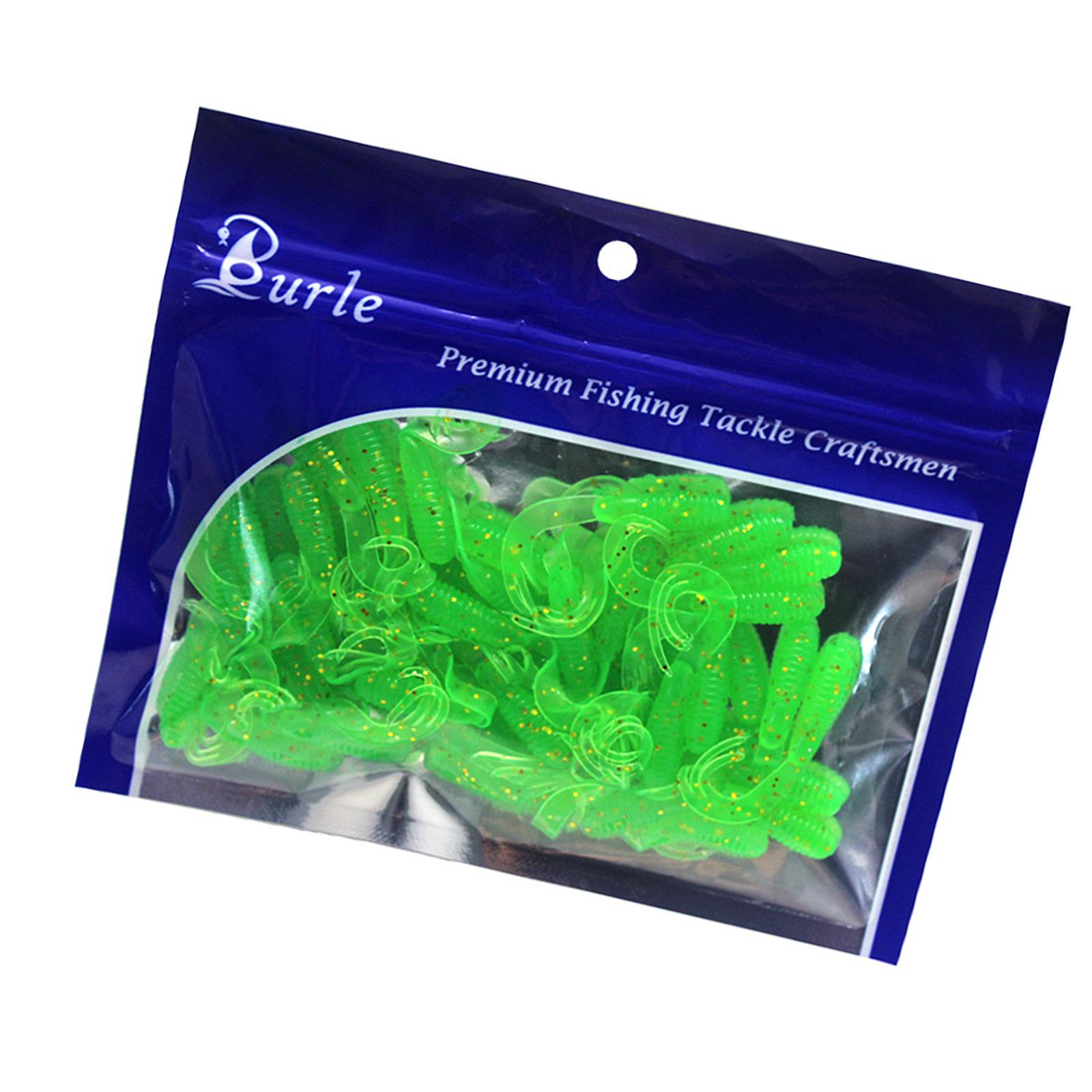 

50 шт. мягкие рыболовные приманки Twister Tail Baits 4 см 3D Eyes Long Wavy Tail Swimbaits Bass Fish Lures Bags Sea Trouts зелёный