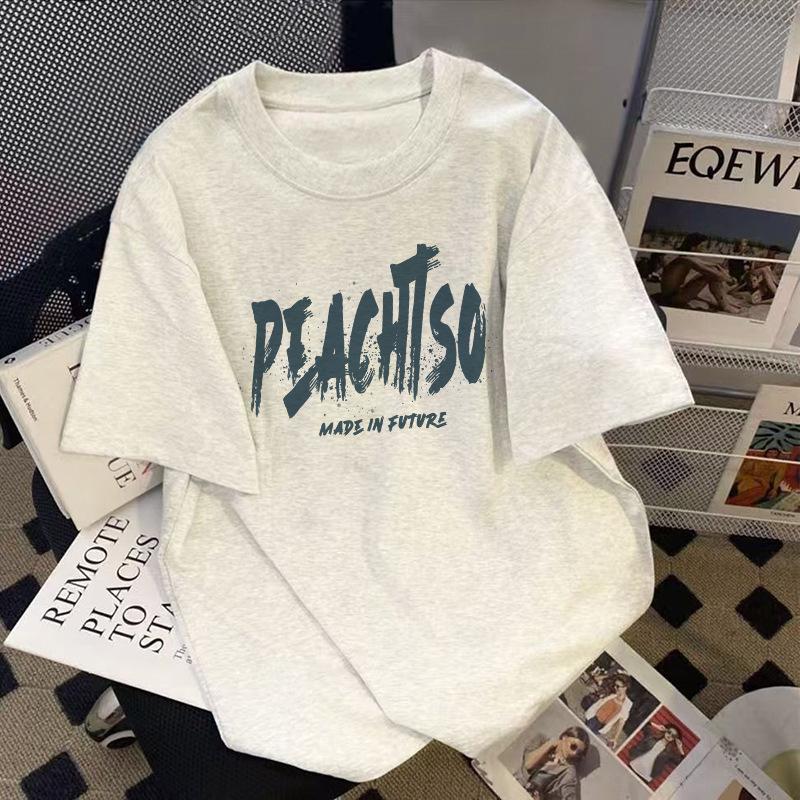 

Хлопковая женская футболка большого размера в корейском стиле - с коротким рукавом, свободного кроя, универсальный летний топ в стиле колледжа S