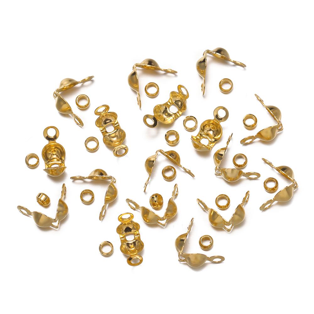 100pcs/lot Crimp Bead Tips Knot Covers Clamshell Fold-Over Bead Tips with 100pcs End Caps for DIY Jewelry Making Craft