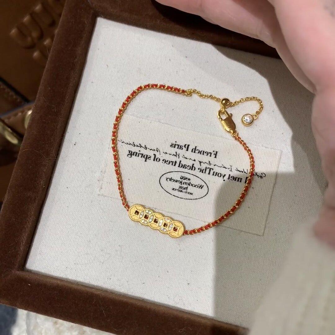 

Браслет Lucky Five Emperors Copper Coins Braided Red Rope, женский новый китайский стиль, праздничный, изысканный, модный, пригородный, ювелирные изделия