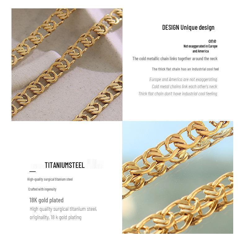 European & American Hip Hop Retro Bracelet & Necklace Set: 18K Gold Titanium Steel Chain, Stainless Steel, Personalized Design