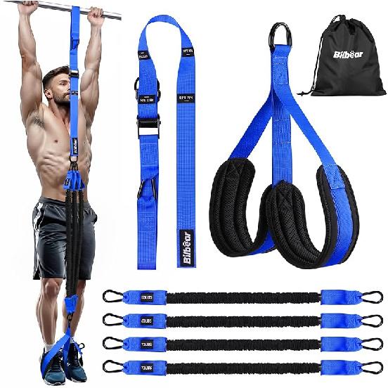 Bilbear Pull Up Assistance Bands,Adjustable Resistance Bands with 250LBS Assistance,Pull Up Assist Band with Feet Support,Heavy-Duty Chin Up темно-синий