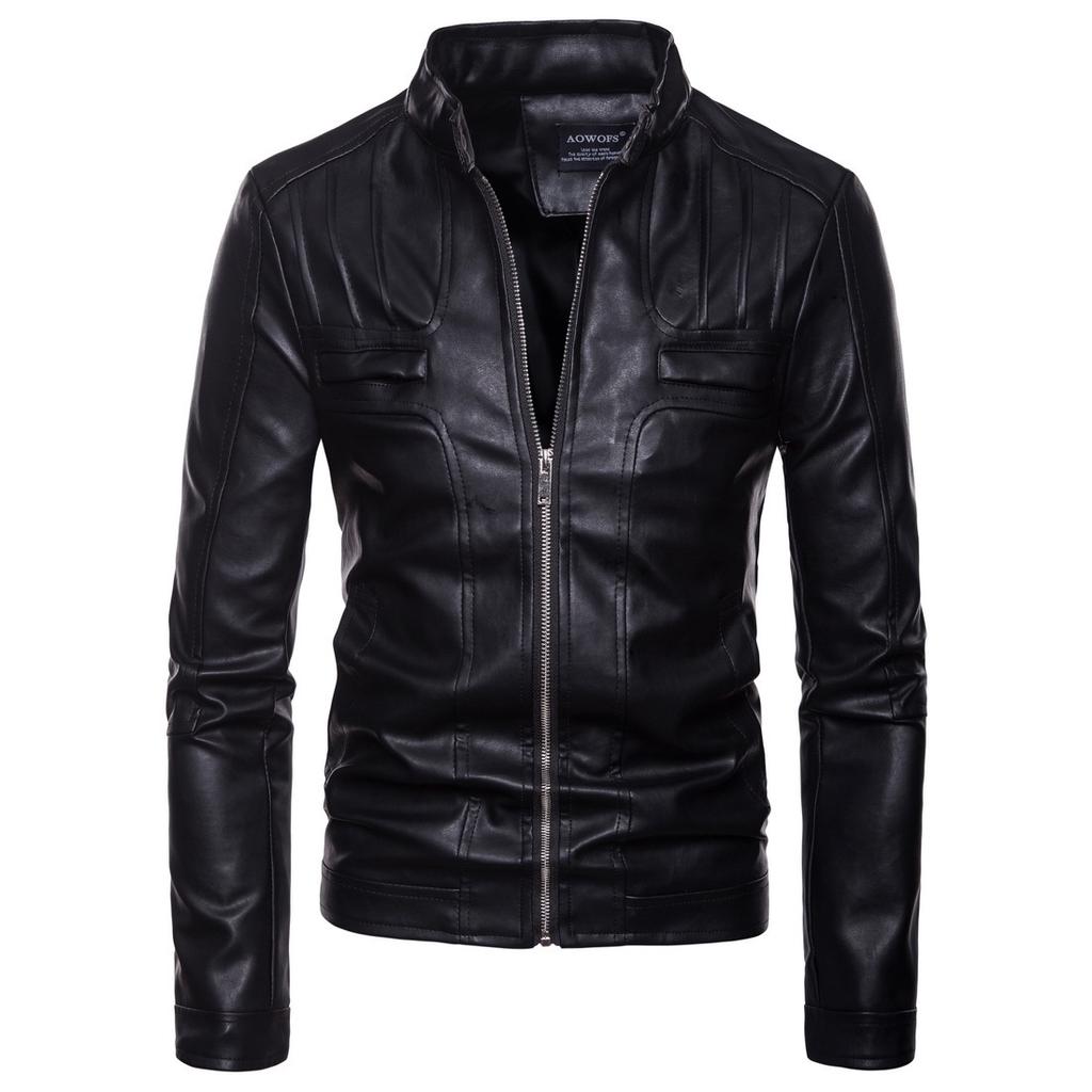 stand collar leather jacket