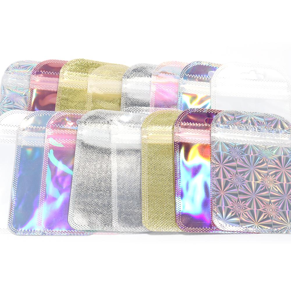 20pcs Iridescent Ziplock Bags Colorful Laser Nail Cosmetic Plastic Package Bag For Jewelry Storage Bracelet Earrings Package Bag