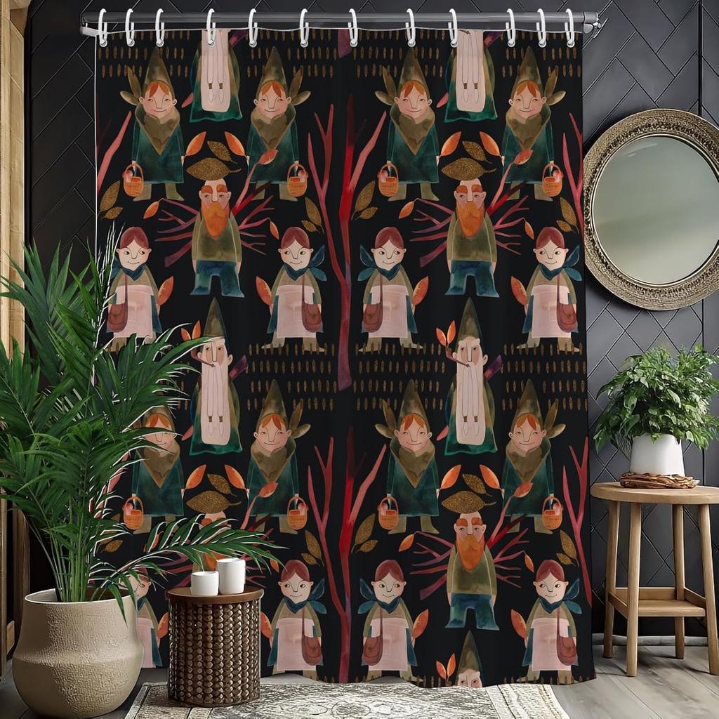 Red Japanese Bird Shower Curtain with Crane and Plum Blossoms,Waterproof Fabric Bath Curtain, Anime Wave Style Bathroom