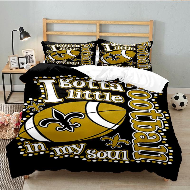 Orleans Saints Logo Bedding Set 3pcs, High Quality Bedding Set Including 1pc Duvet Cover And 2pcs Pillowcases for Bedroom, Dormitory Gift