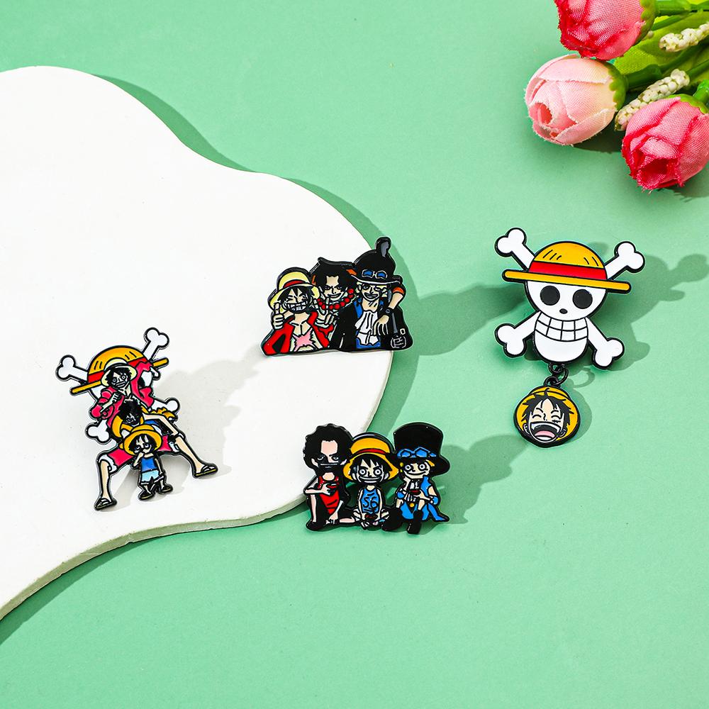 4 Pcs Childhood Cartoon Brooch Handsome Portgas·D· Ace Enamel Pin Metal Badge Jewelry Clothing Backpack Accessories Gift