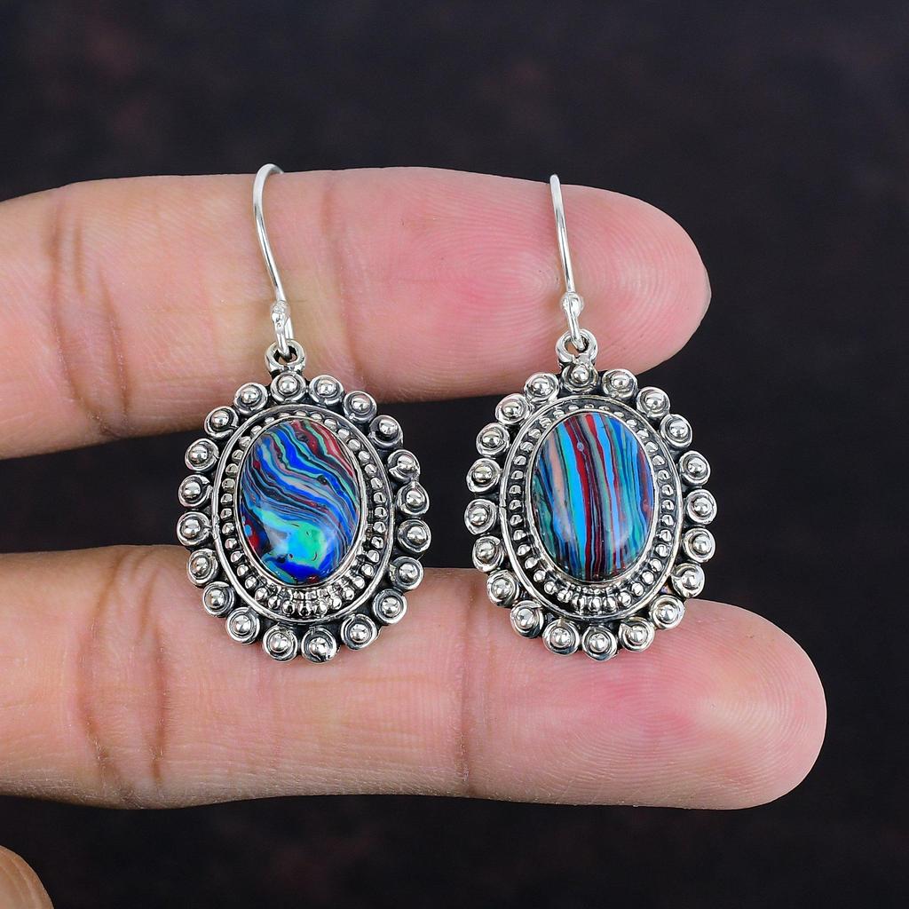 Rainbow Calsilica Earring Gemstone Vintage Earring 925 Sterling Silver Earring Handmade Earrings Dainty Jewelry Dangle Earring Gifts For Her