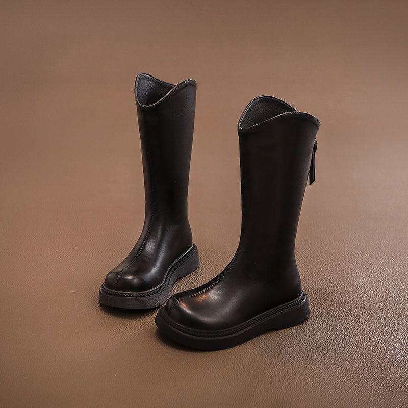 Girls' Knee-High Leather Boots 2025 - Fleece-Lined Autumn/Winter Martin Boots