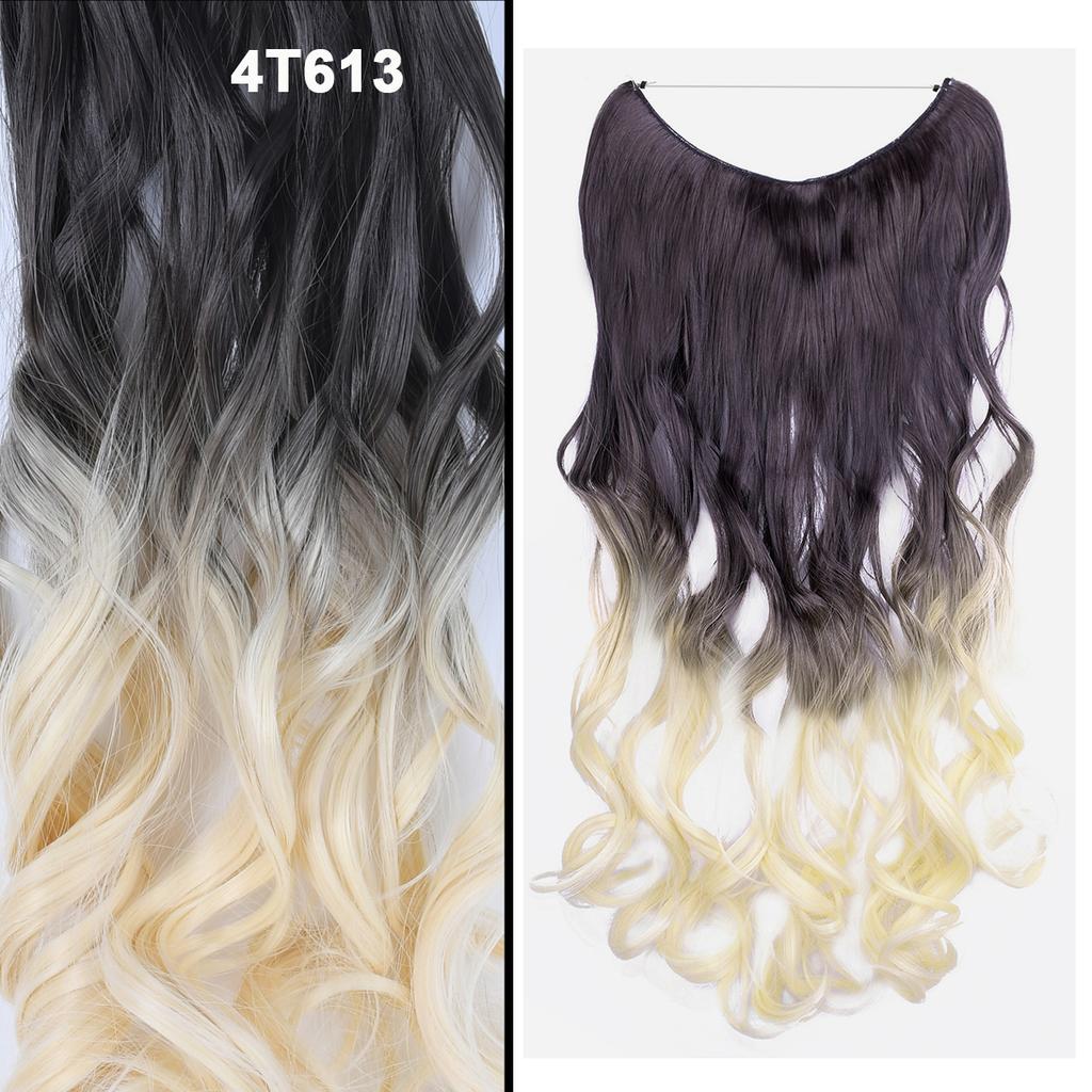 One Piece No Clips Hairpieces Ombre Color Elasticity Invisible Wire Fish Line Wavy Synthetic Hair Extension