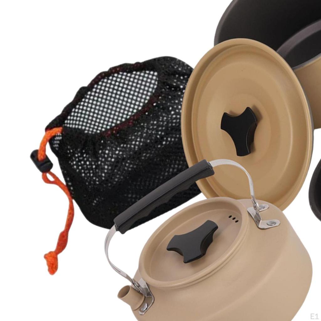 Camping Cookware Set with Carry Bag Folding Handle Cooking Utensils Pot Kettle for