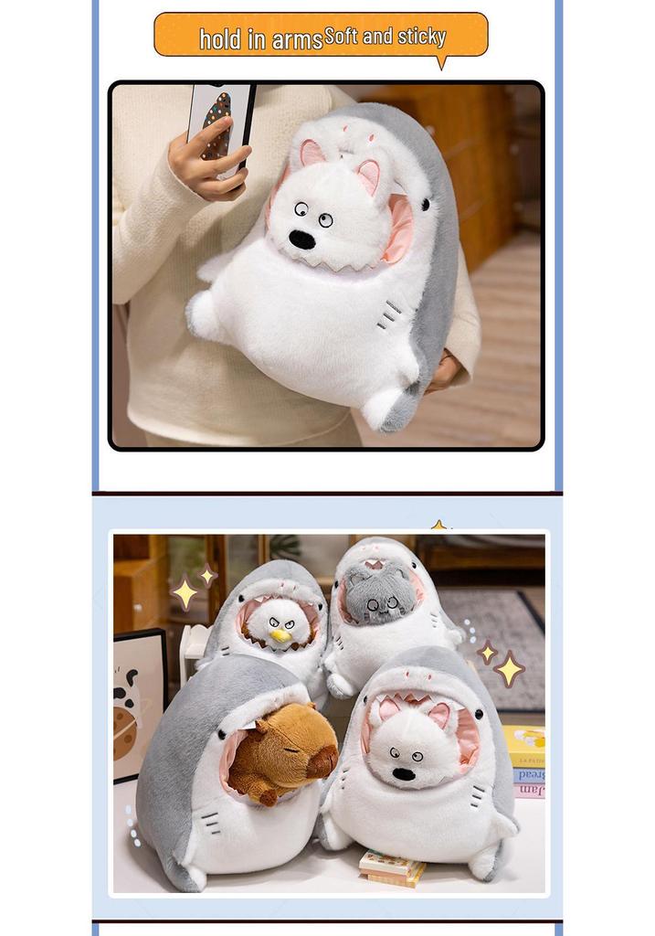 Cute Shark Transformation Plush Figurines - Net Celebrity Series Animal Dolls, Perfect for Qixi Birthday Gifts