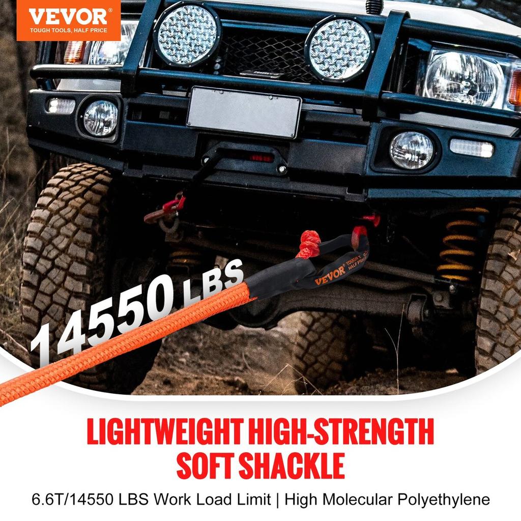 Soft Shackle Synthetic Recovery Rope 2PCS 1/2"x22" 44092lbs Break Strength