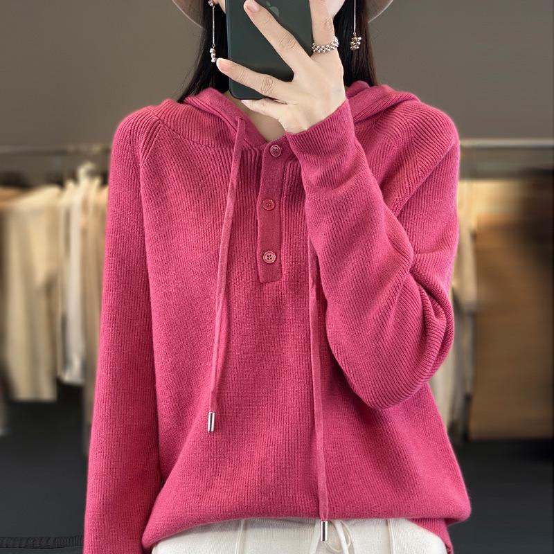 Women's Hooded Loose Knit Sweater - Korean Style Solid Color Cardigan for Autumn/Winter Layering