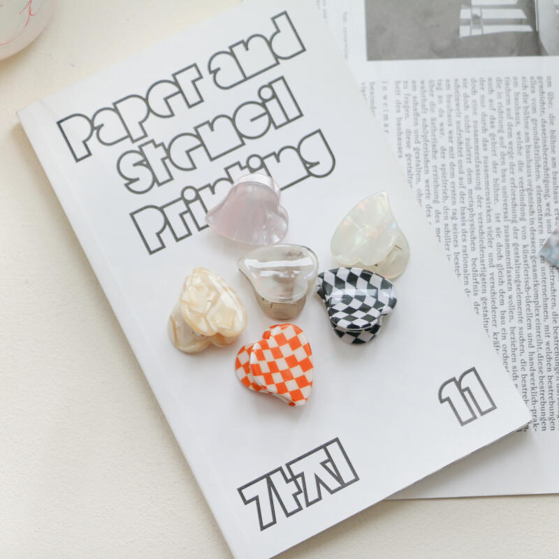 Checkerboard Heart Hair Clip Marble Side Hair French Pin White Marble